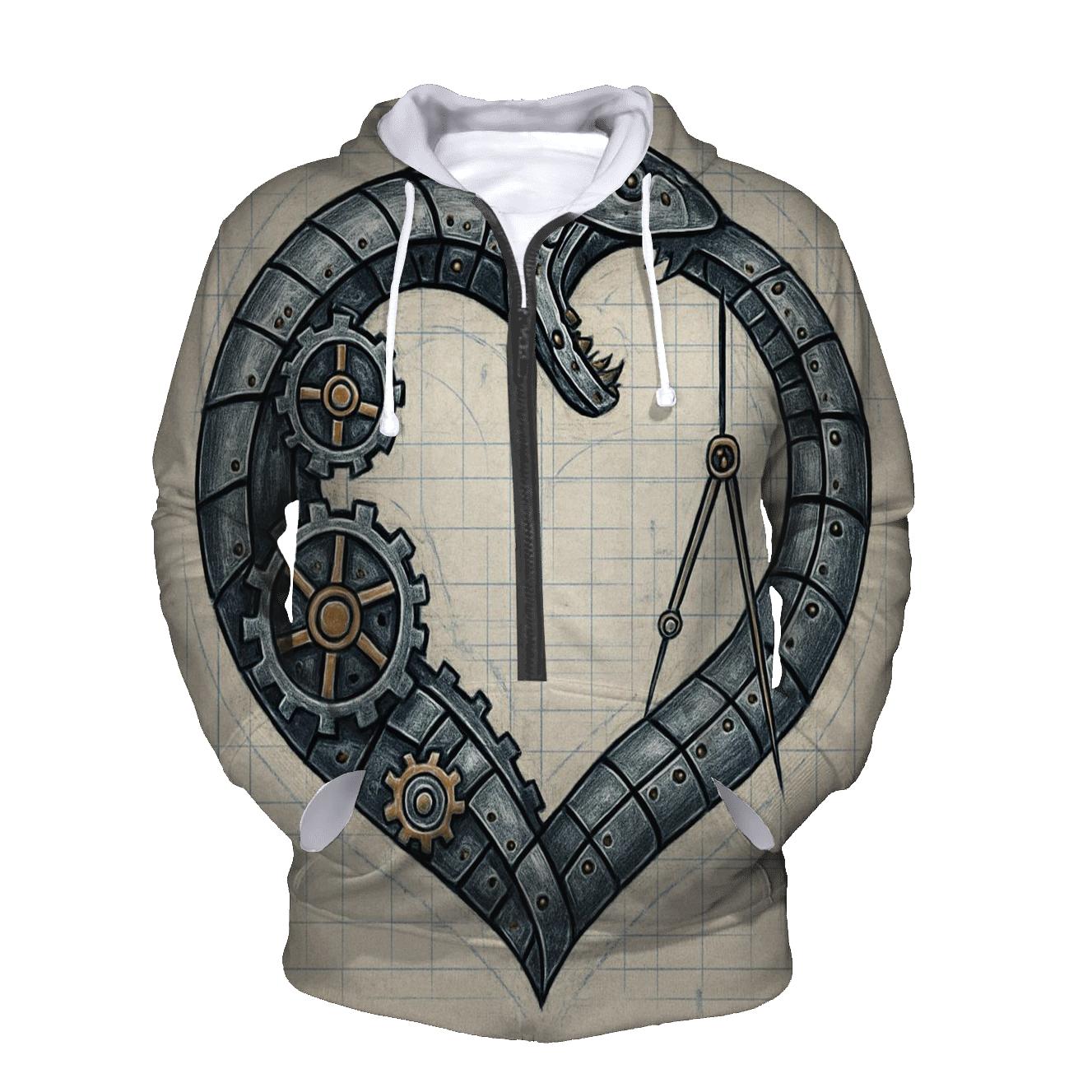 Clockwork Ouroboros Blueprint Heart graphic hoodies