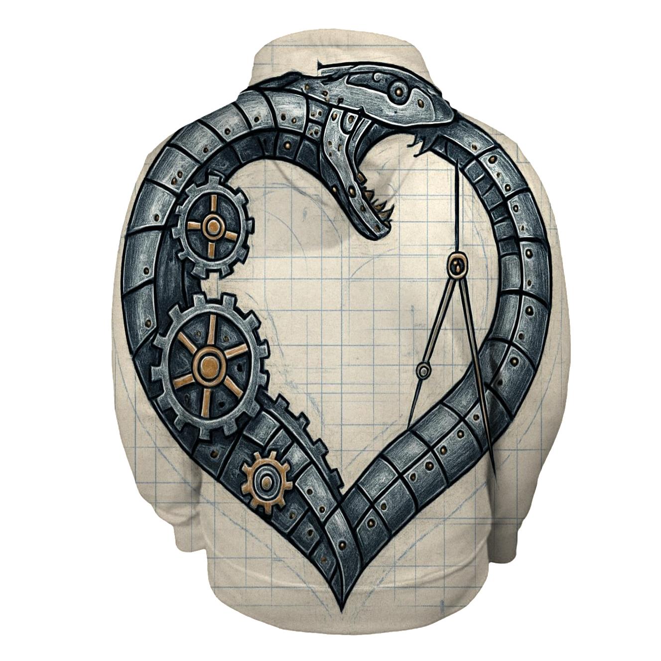 Clockwork Ouroboros Blueprint Heart graphic hoodies
