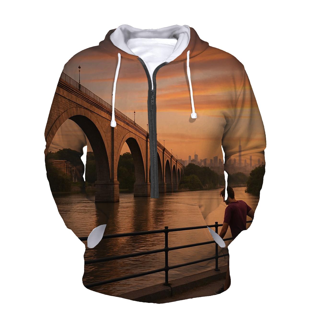 Harlem River Sunset With High Bridge And Distant Midtown printed hoodies