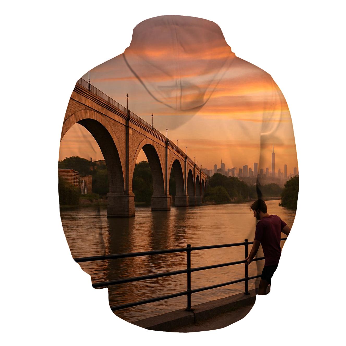Harlem River Sunset With High Bridge And Distant Midtown printed hoodies