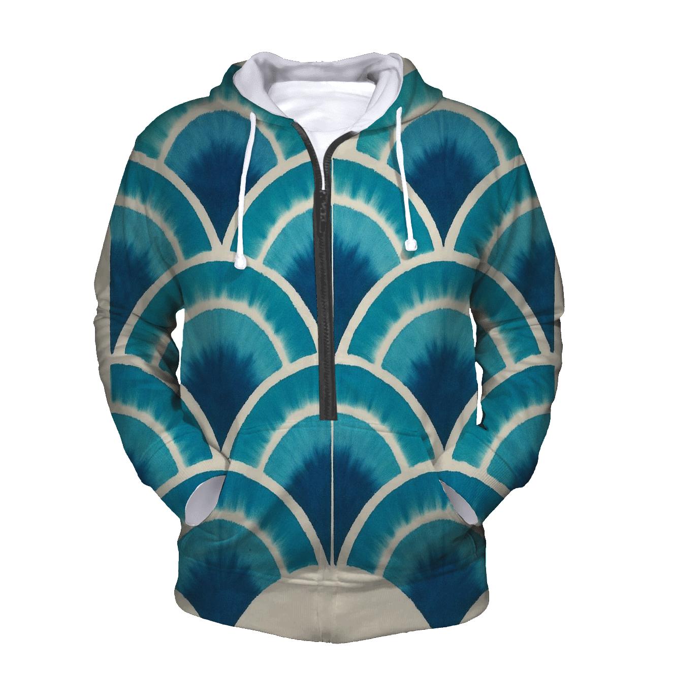 Shibori Fan Fold Nebula Arcs zip-up hoodies