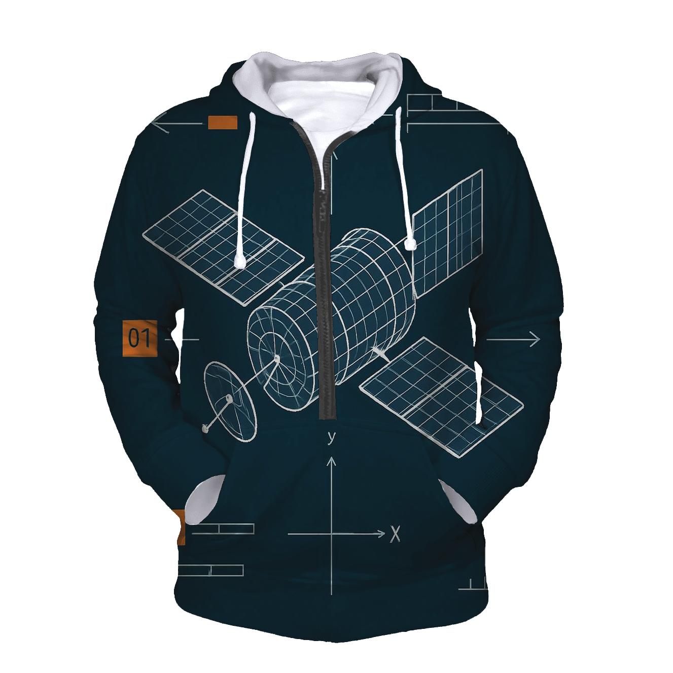 Neon Wireframe Satellite Blueprint graphic hoodies