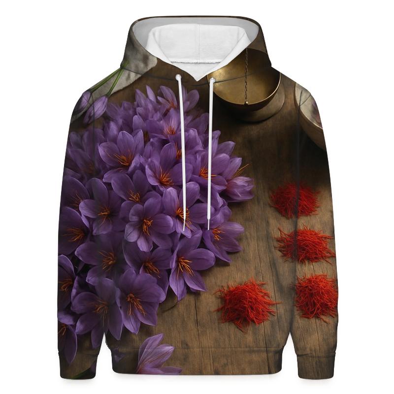 Saffron Crocus Sorting On A Wooden Table premium hoodies