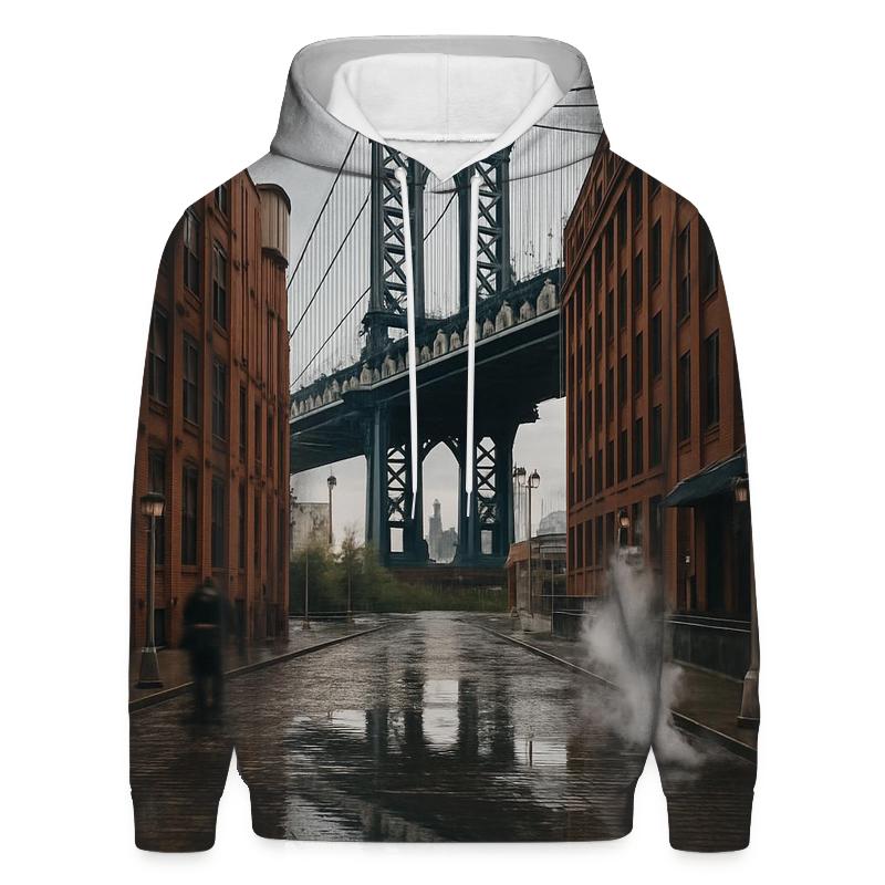 After Rain Steam Rising On The Manhattan Bridge Overlook heavyweight hoodies