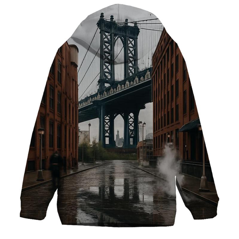 After Rain Steam Rising On The Manhattan Bridge Overlook heavyweight hoodies