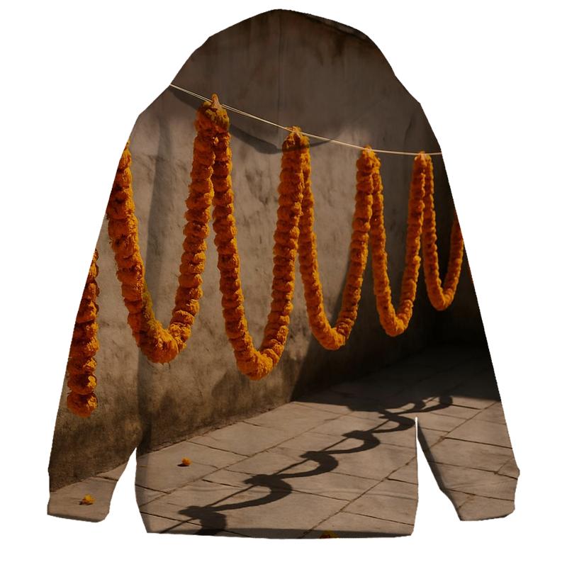 Sunlit Marigold Garlands Drying In A Courtyard heavyweight hoodies
