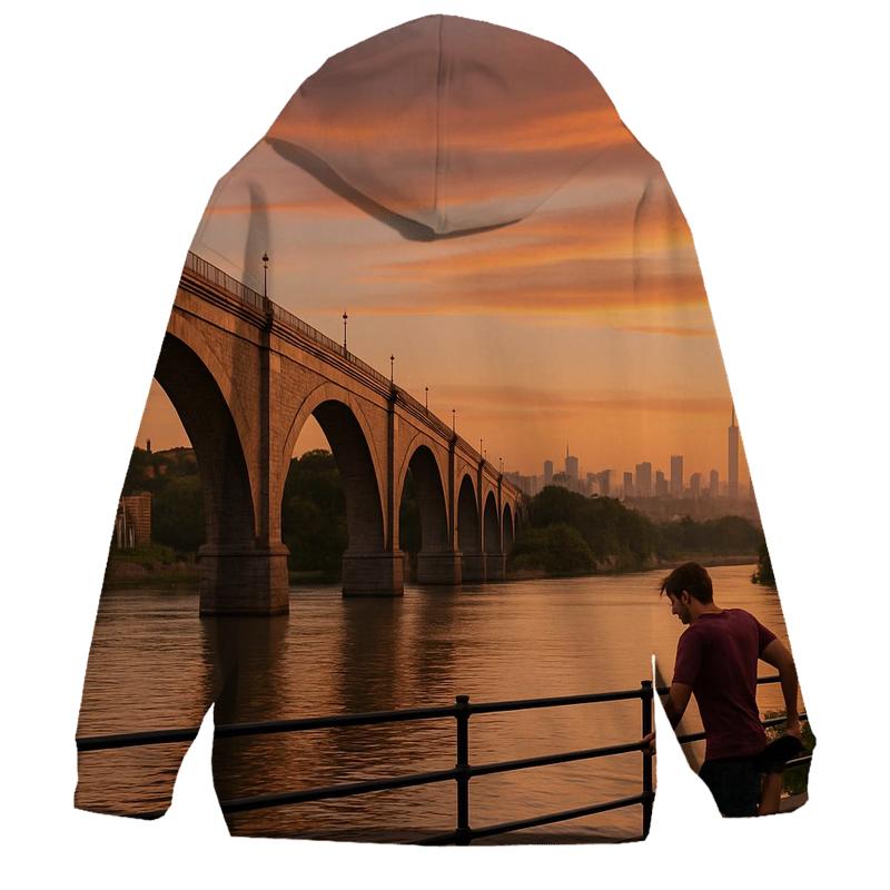 Harlem River Sunset With High Bridge And Distant Midtown lightweight hoodies