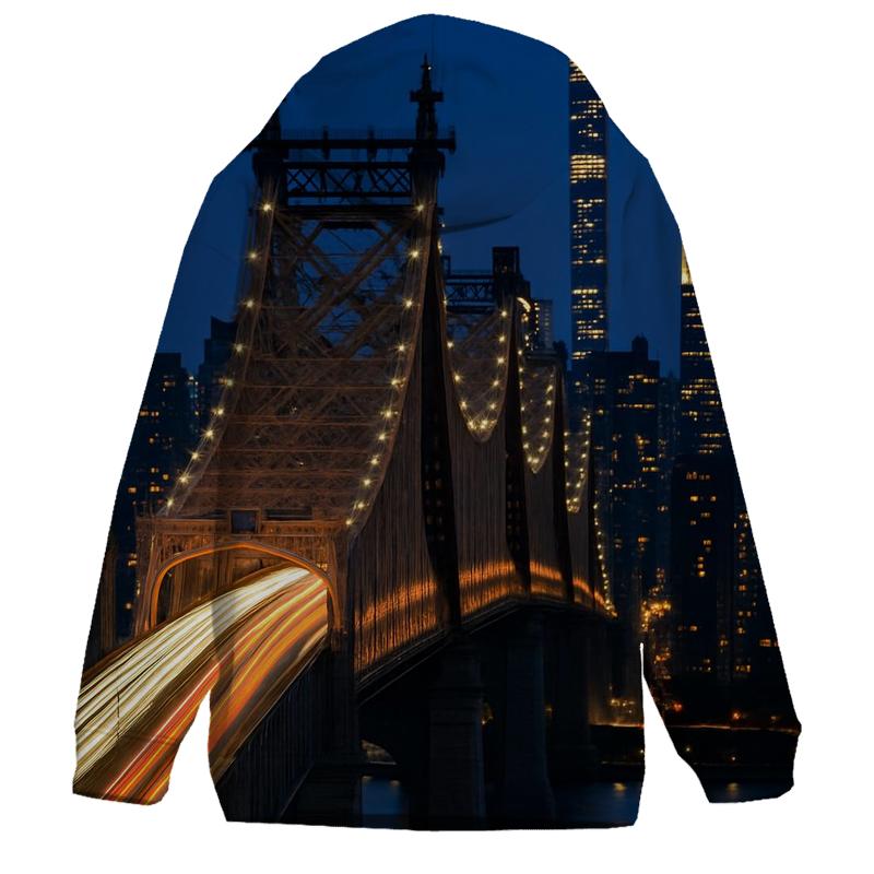 Queensboro Bridge Traffic Ribbons Seen From A Long Lens zip-up hoodies