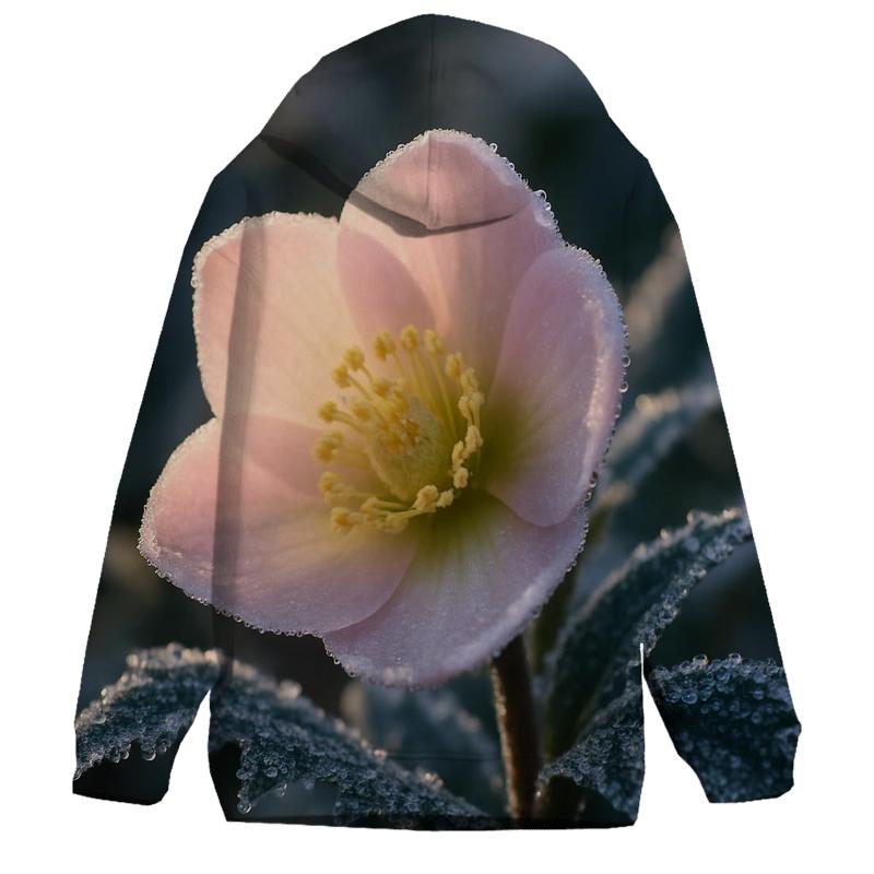 Winter Hellebore Bloom Through Frosted Leaves heavyweight hoodies