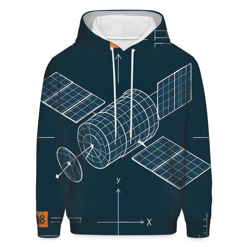 Neon Wireframe Satellite Blueprint embroidered hoodies