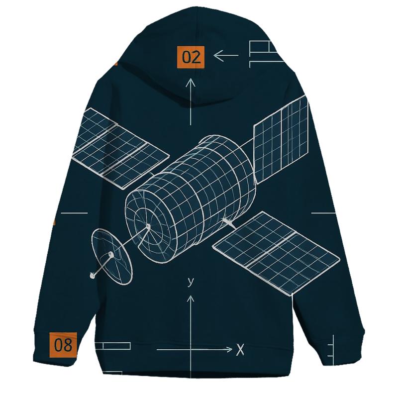 Neon Wireframe Satellite Blueprint embroidered hoodies