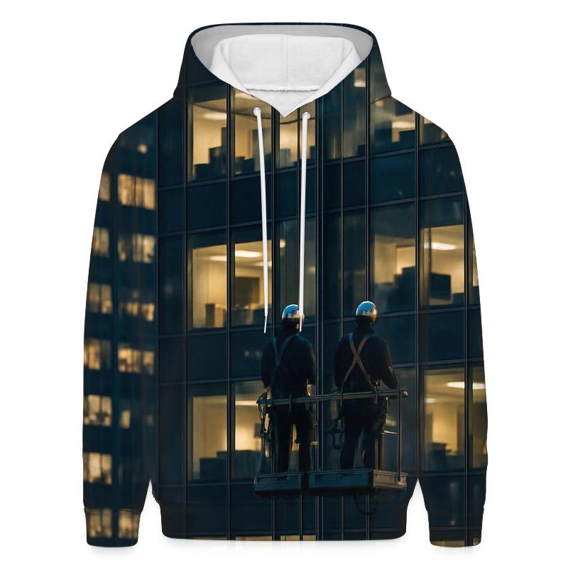 Night Work Window Cleaners Against The Midtown Grid premium hoodies