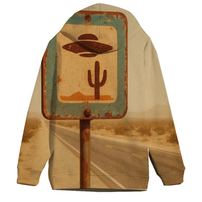 Weathered Desert UFO Road Sign hoodie designs