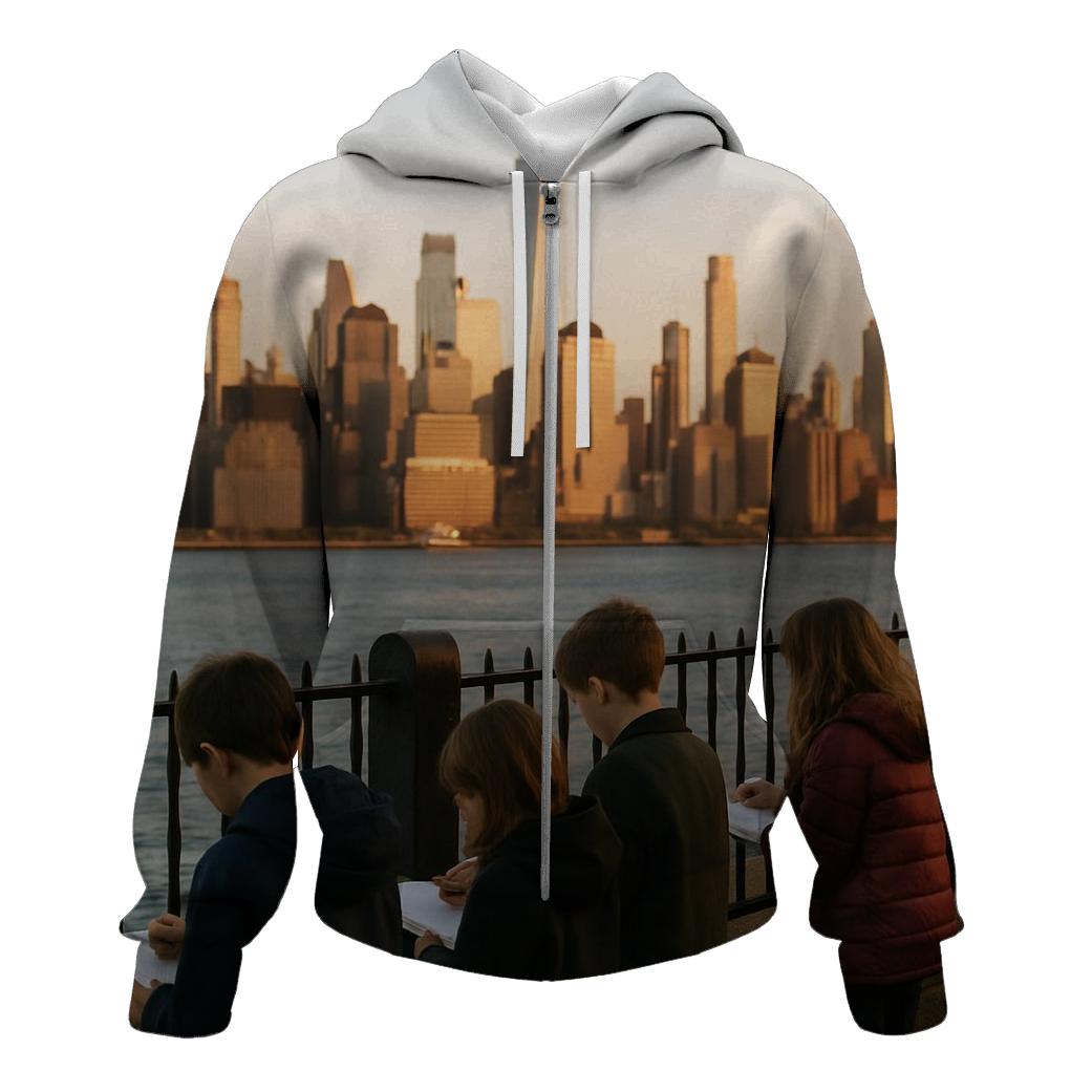 Golden Hour From Brooklyn Heights Promenade With School Group embroidered hoodies