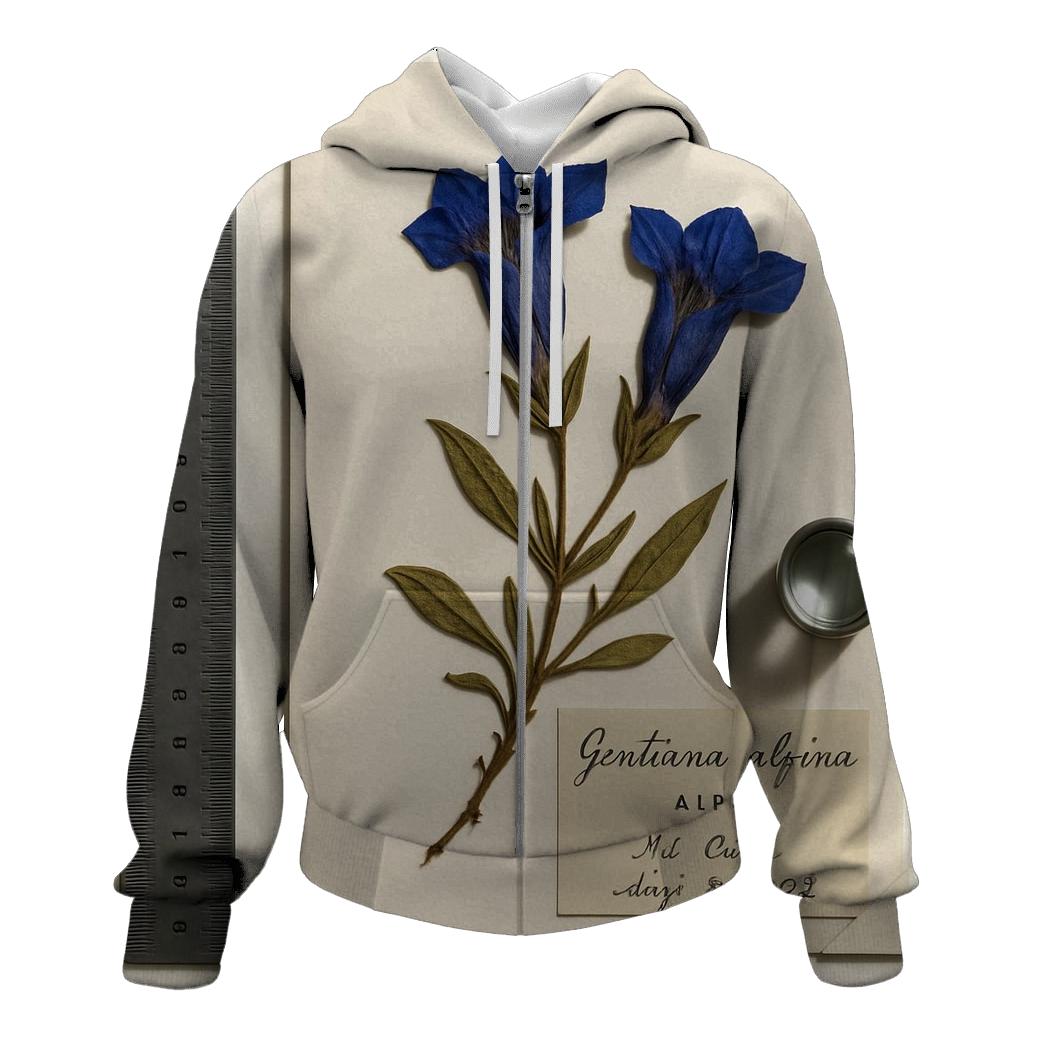 Pressed Herbarium Sheet With Alpine Gentian lightweight hoodies