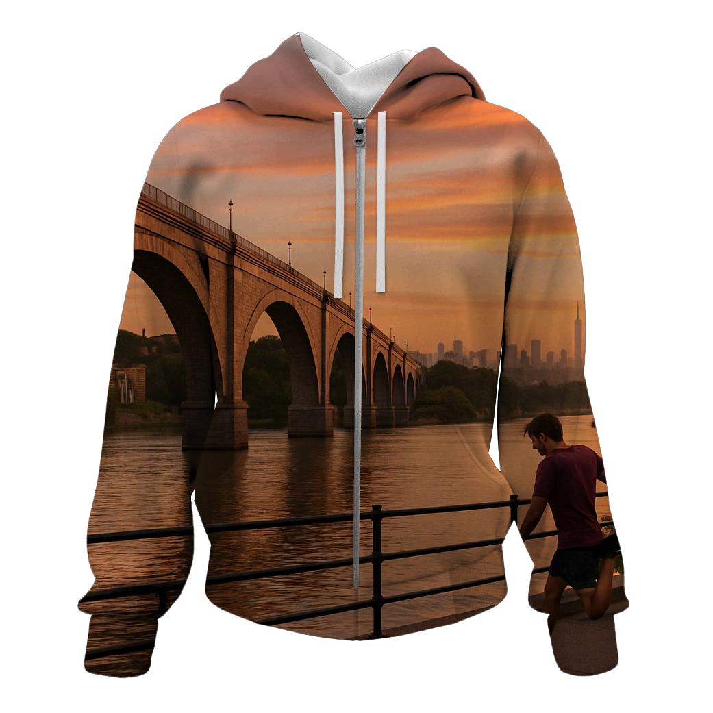Harlem River Sunset With High Bridge And Distant Midtown heavyweight hoodies