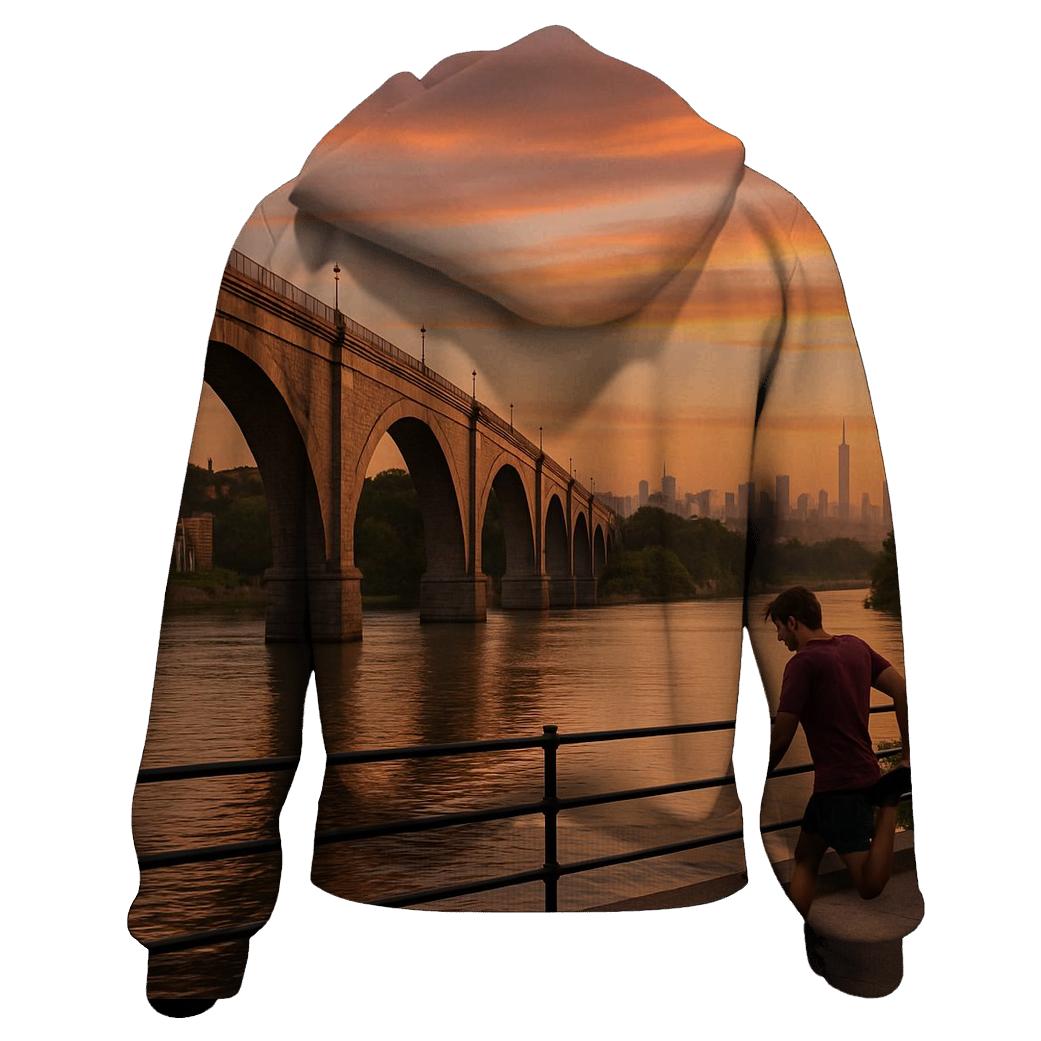 Harlem River Sunset With High Bridge And Distant Midtown heavyweight hoodies