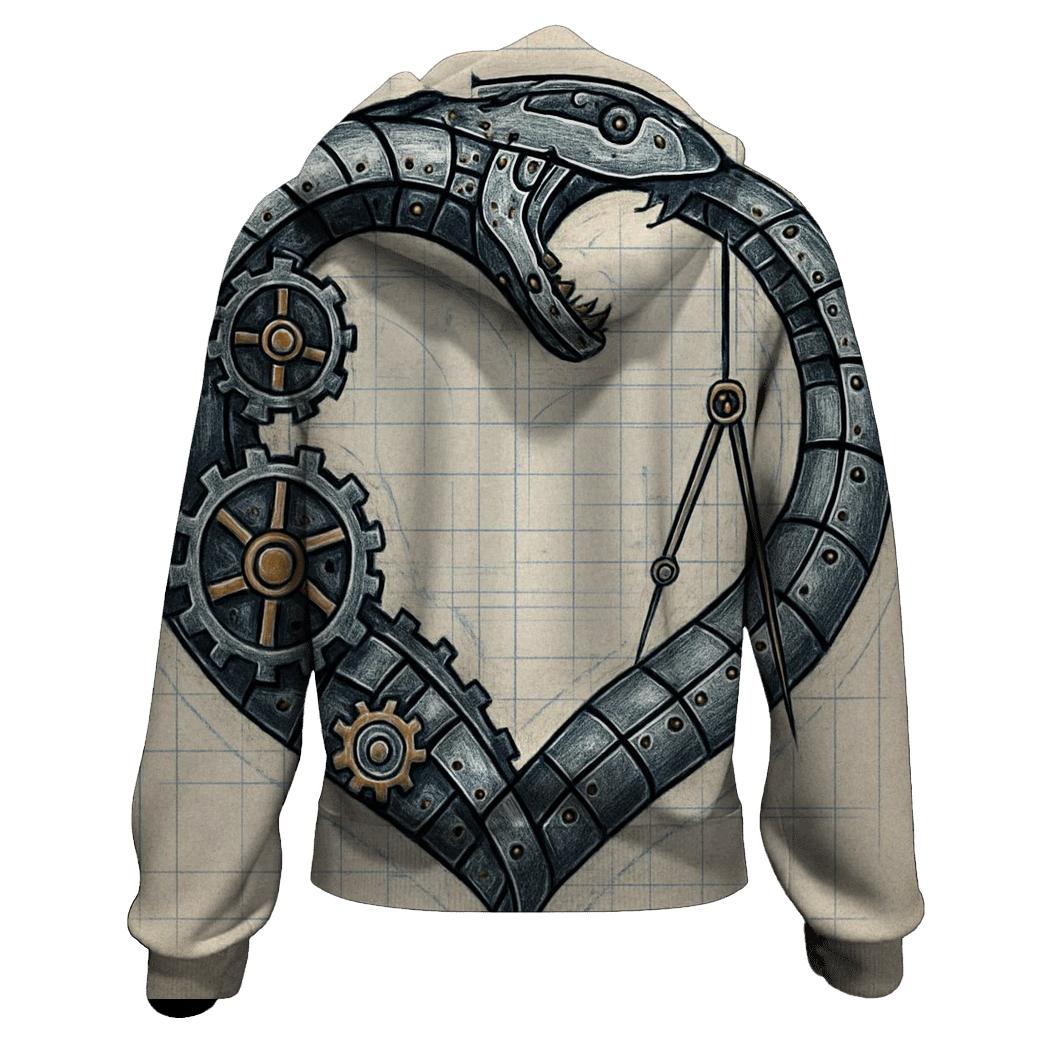 Clockwork Ouroboros Blueprint Heart embroidered hoodies