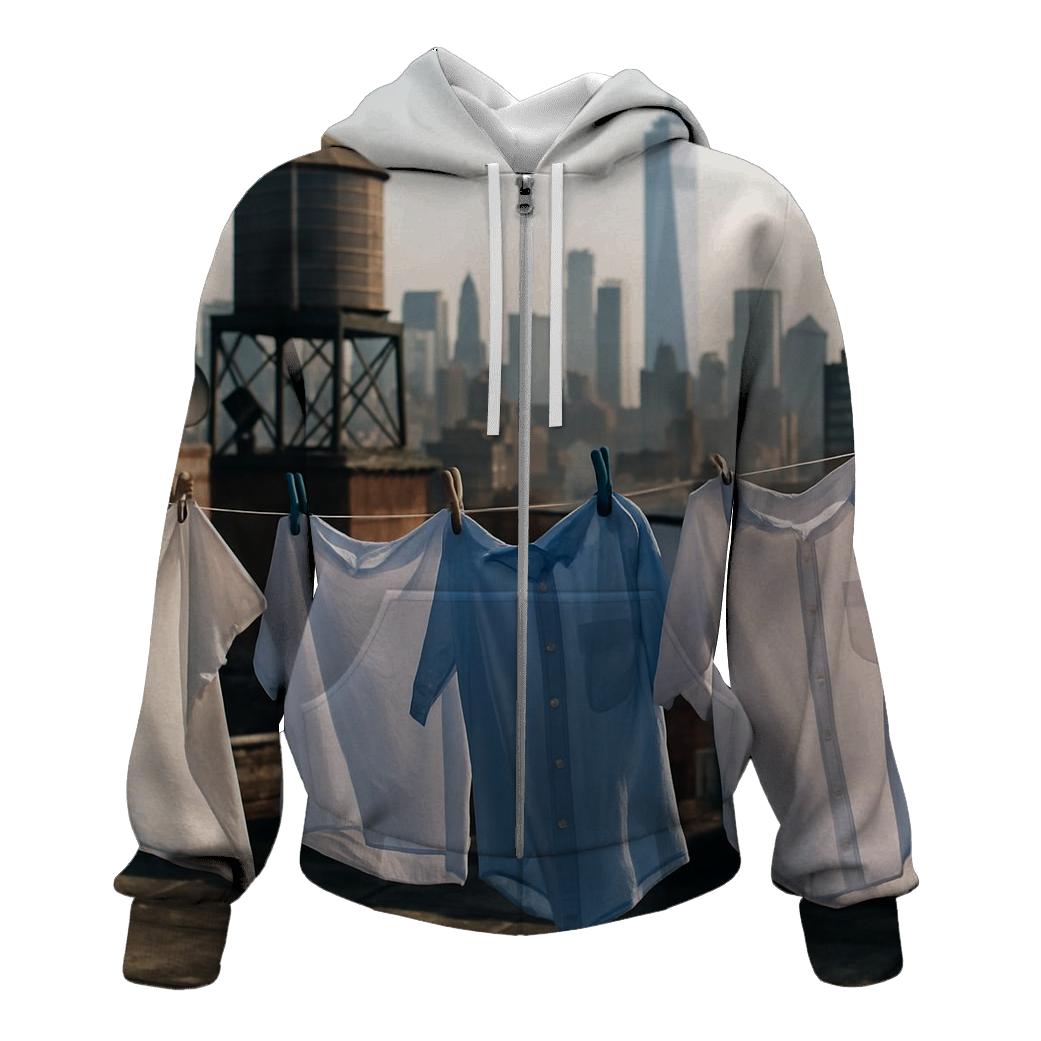 Chinatown Rooftop Laundry Lines With Downtown Skyline Beyond premium hoodies