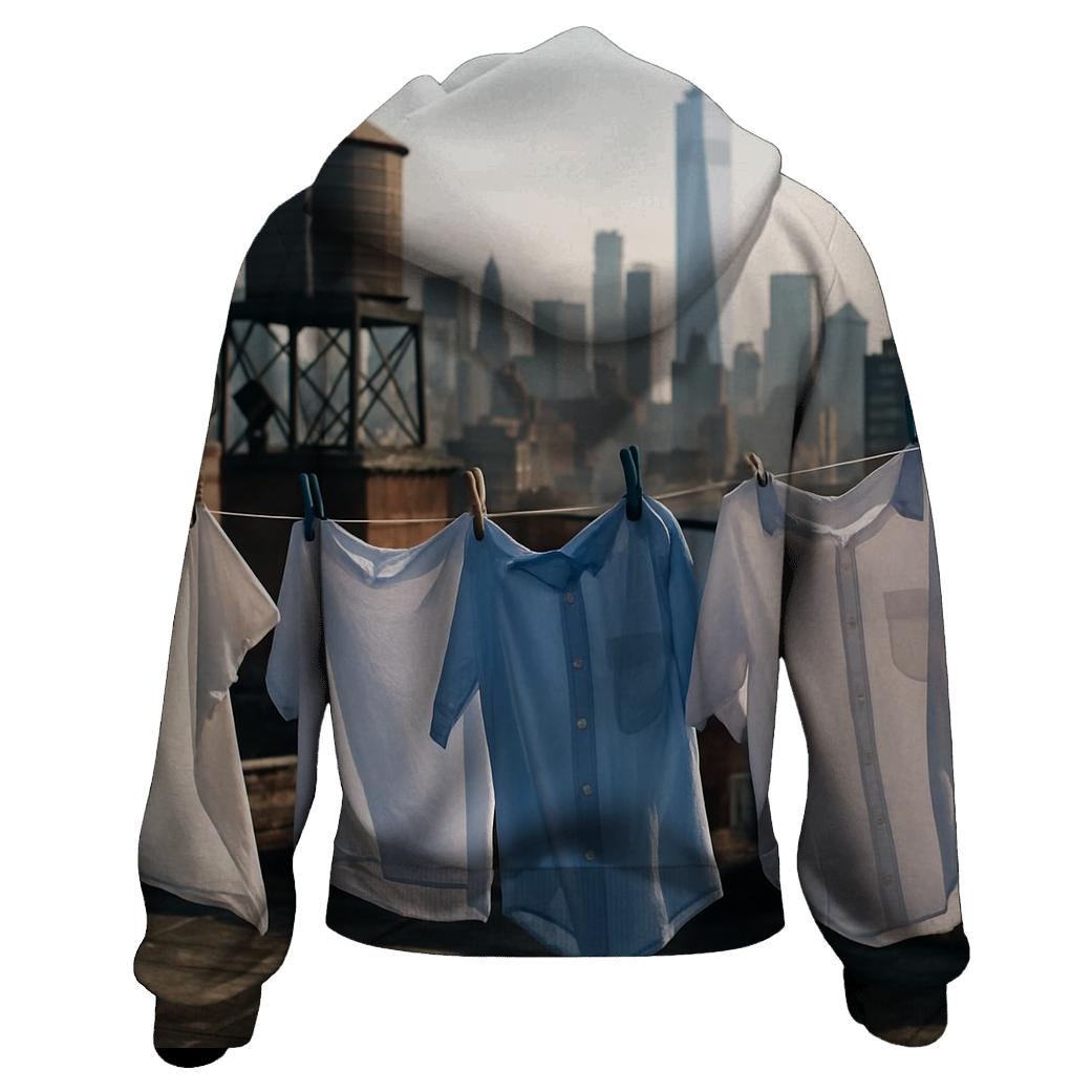Chinatown Rooftop Laundry Lines With Downtown Skyline Beyond premium hoodies