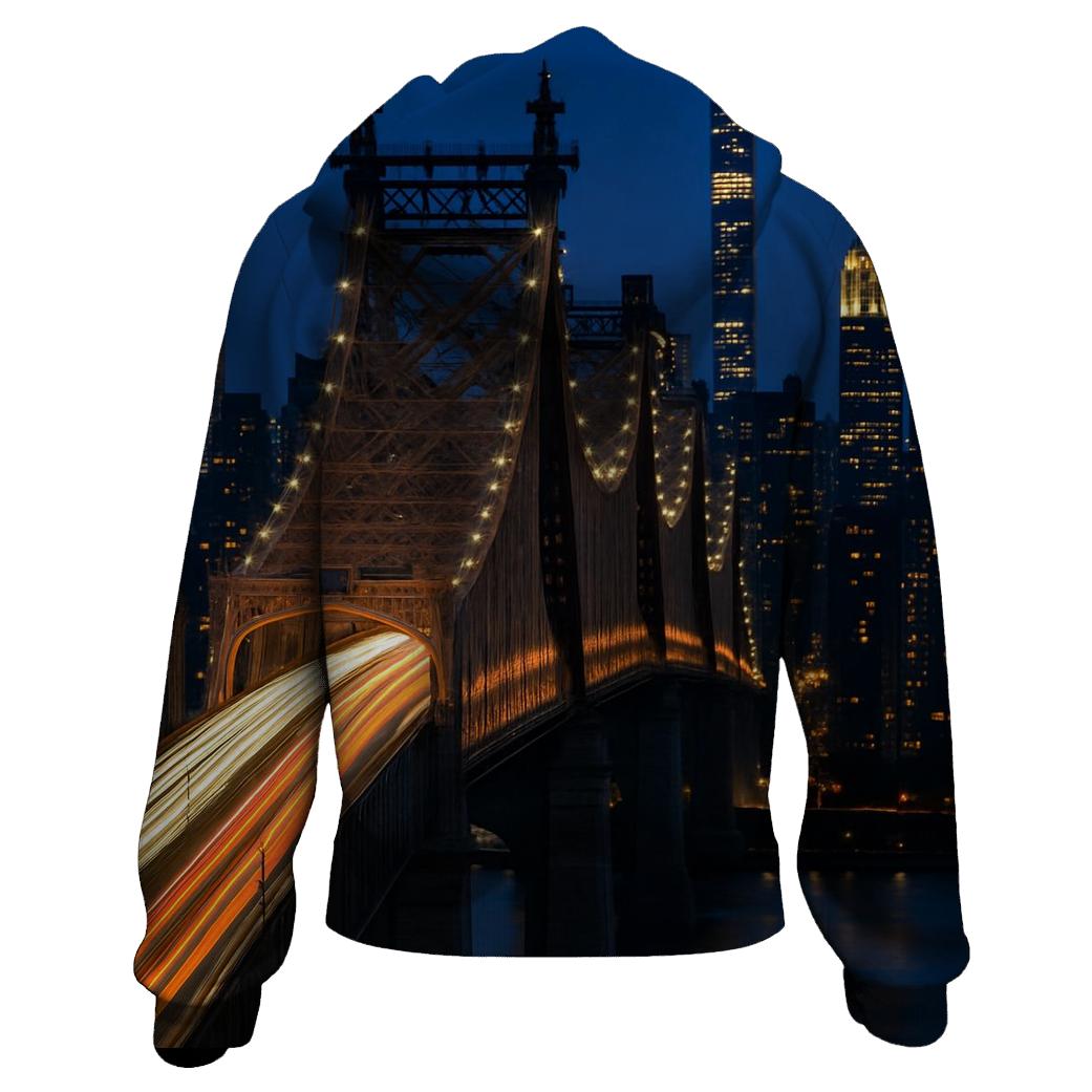 Queensboro Bridge Traffic Ribbons Seen From A Long Lens graphic hoodies