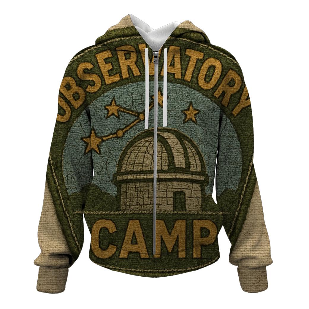 Distressed Observatory Camp Patch lightweight hoodies