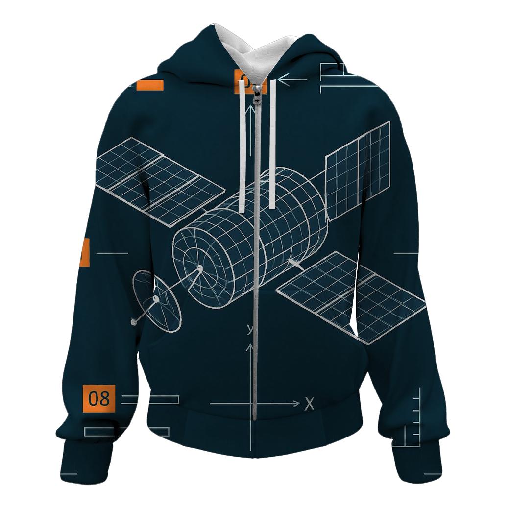 Neon Wireframe Satellite Blueprint hoodie trends