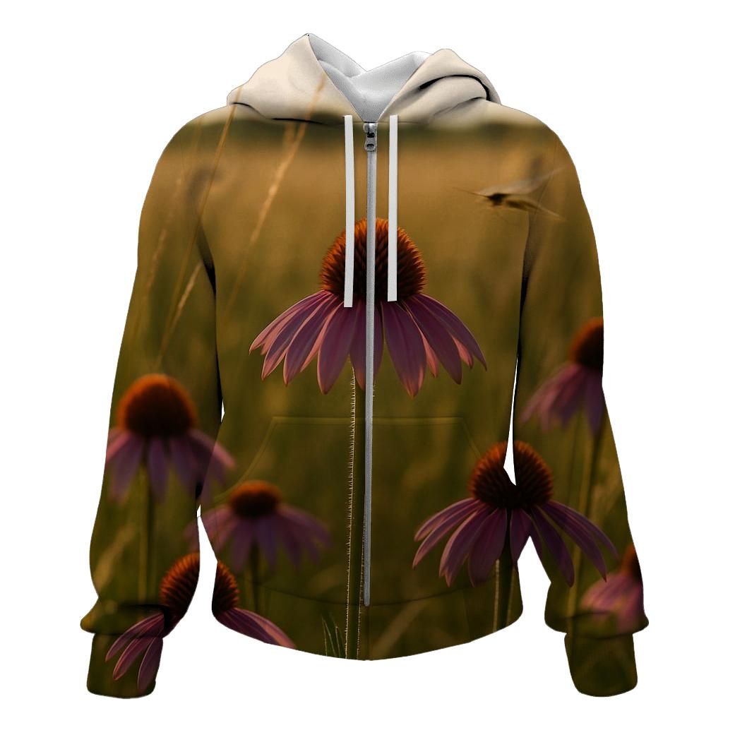Wild Prairie Coneflower And Pollinator Path Blur heavyweight hoodies