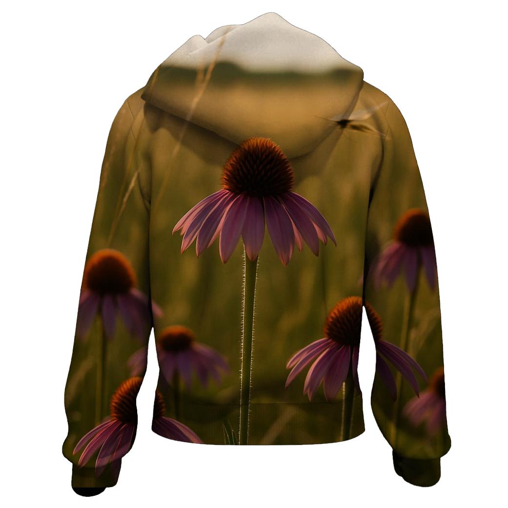 Wild Prairie Coneflower And Pollinator Path Blur heavyweight hoodies