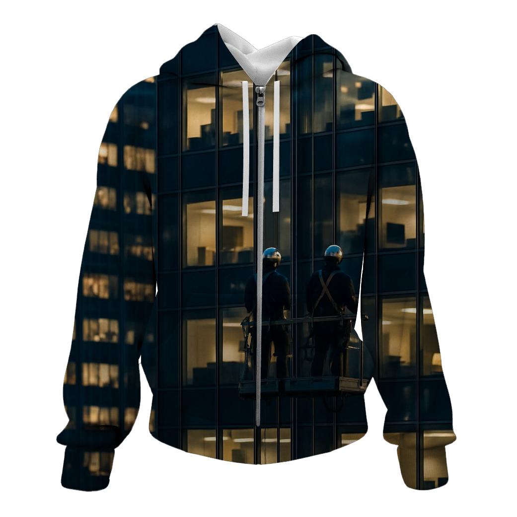 Night Work Window Cleaners Against The Midtown Grid embroidered hoodies