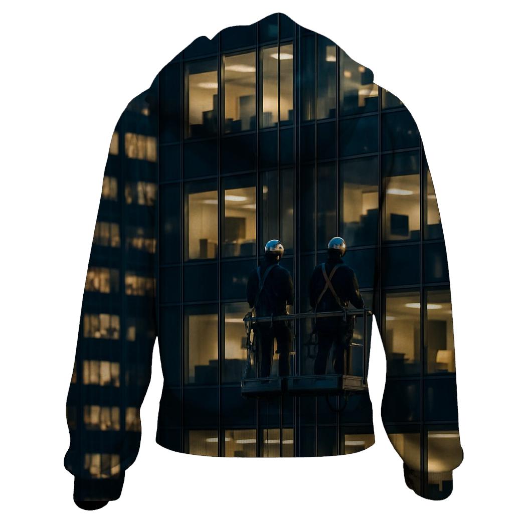 Night Work Window Cleaners Against The Midtown Grid embroidered hoodies