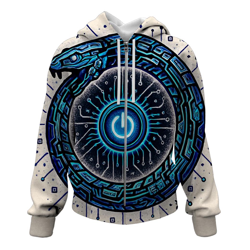 Neon Circuit Ouroboros Halo heavyweight hoodies