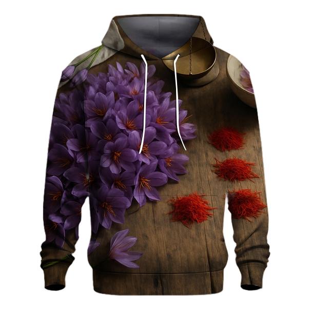 Saffron Crocus Sorting On A Wooden Table printed hoodies