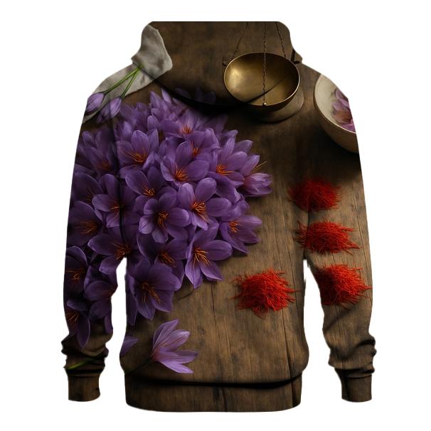 Saffron Crocus Sorting On A Wooden Table printed hoodies