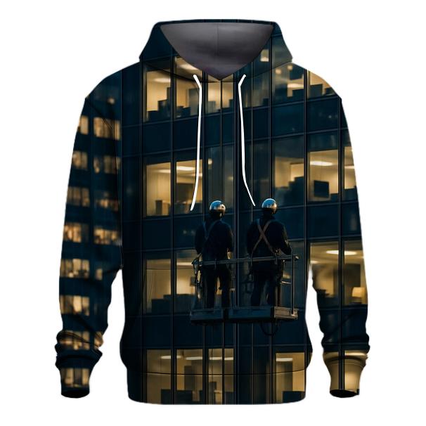 Night Work Window Cleaners Against The Midtown Grid printed hoodies