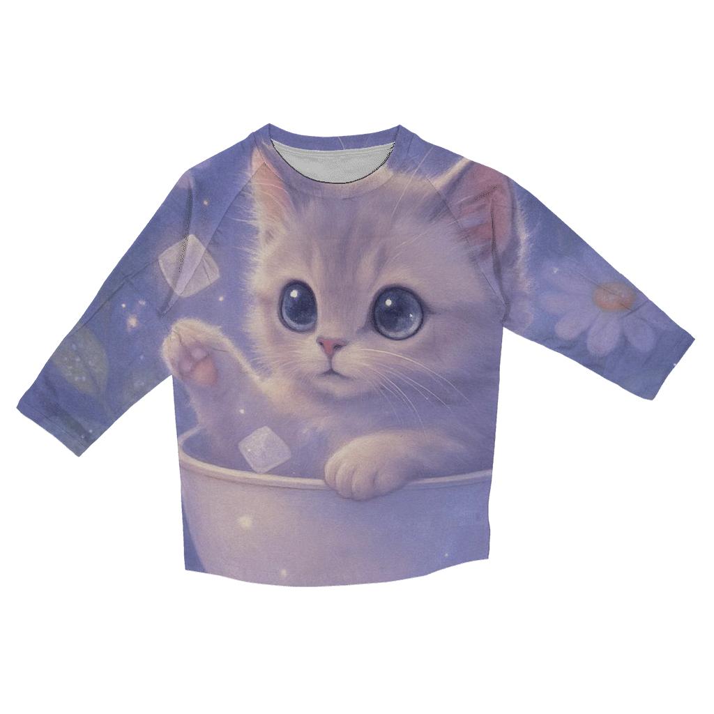 Moonlit Teacup Kitten Garden printed three quarter sleeve shirts