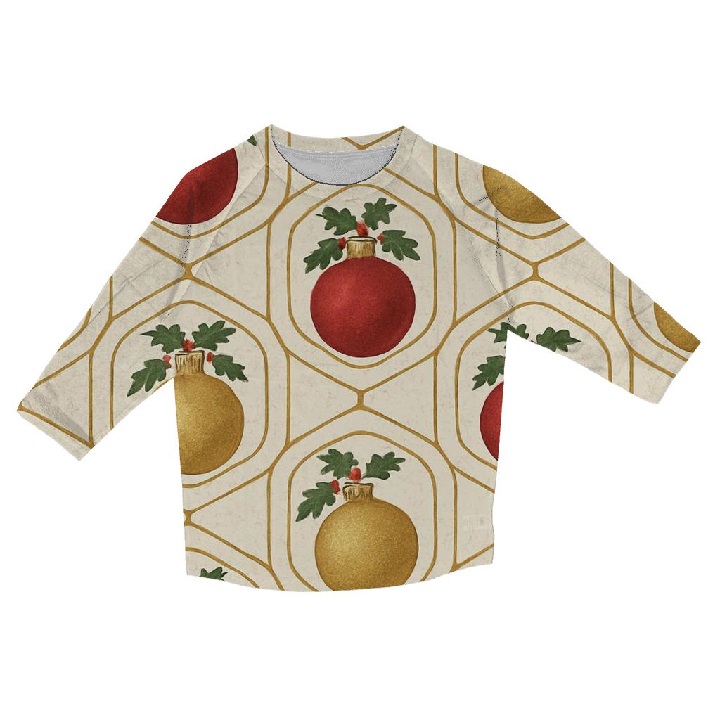 Crimson Ornament Medallion Tessellation On Ivory Background custom 3/4 sleeve shirts