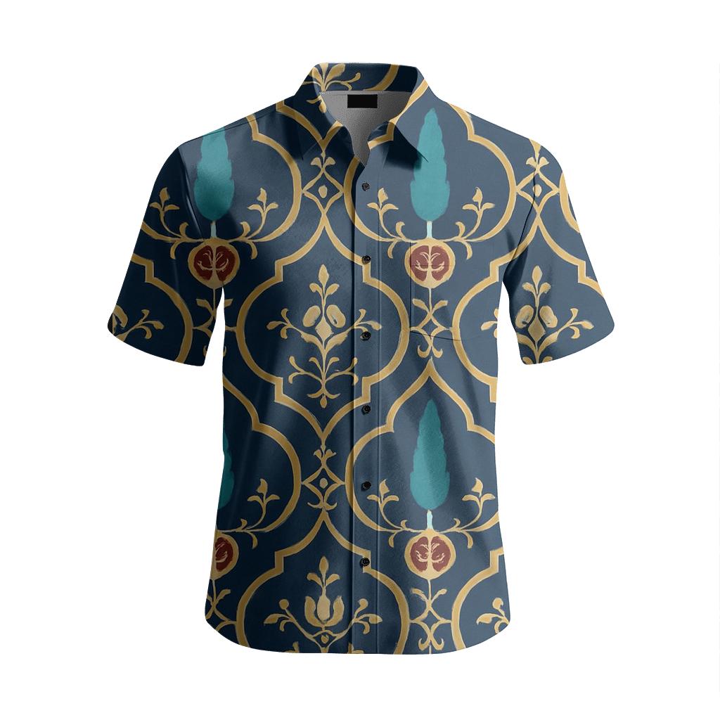 Safavid Garden Ogee With Cypress And Pomegranate custom embroidered shirts