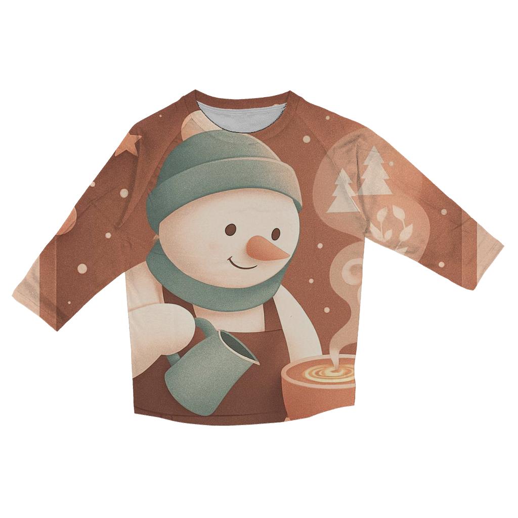 Snowman Barista Cocoa Cloud Art trendy 3/4 sleeve tops
