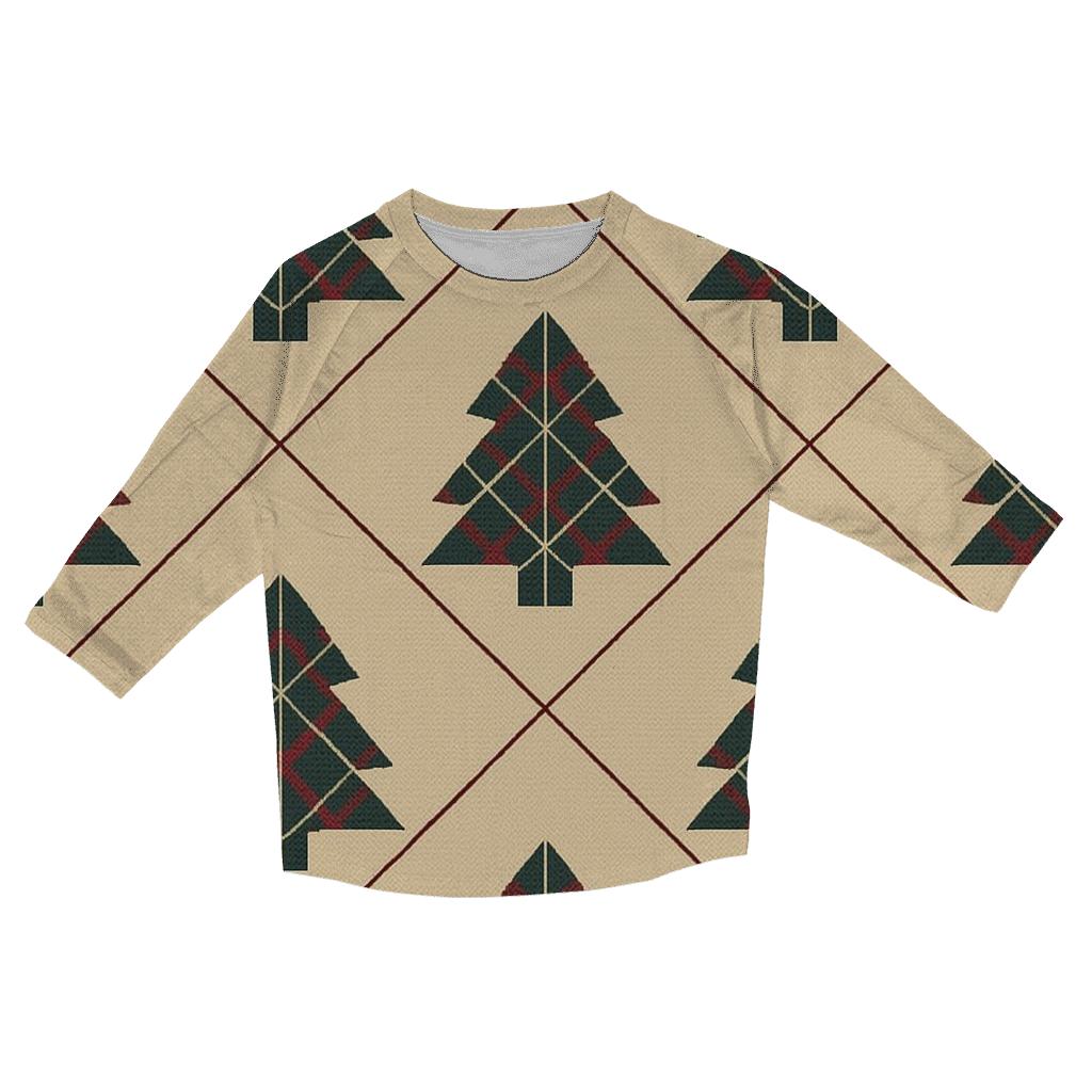 Plaid Christmas Tree Tile On Beige Background personalized 3/4 sleeve tees