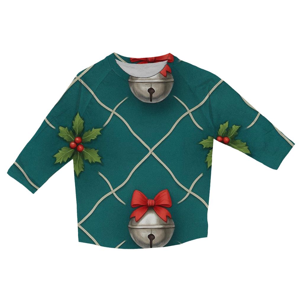 Silver Bell Lattice On Teal Background custom 3/4 sleeve shirts