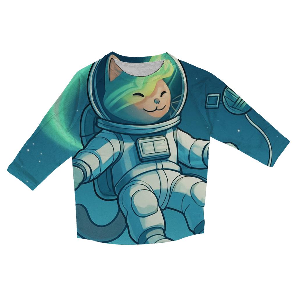 Polar Aurora Astronaut Cat casual three quarter sleeve shirts