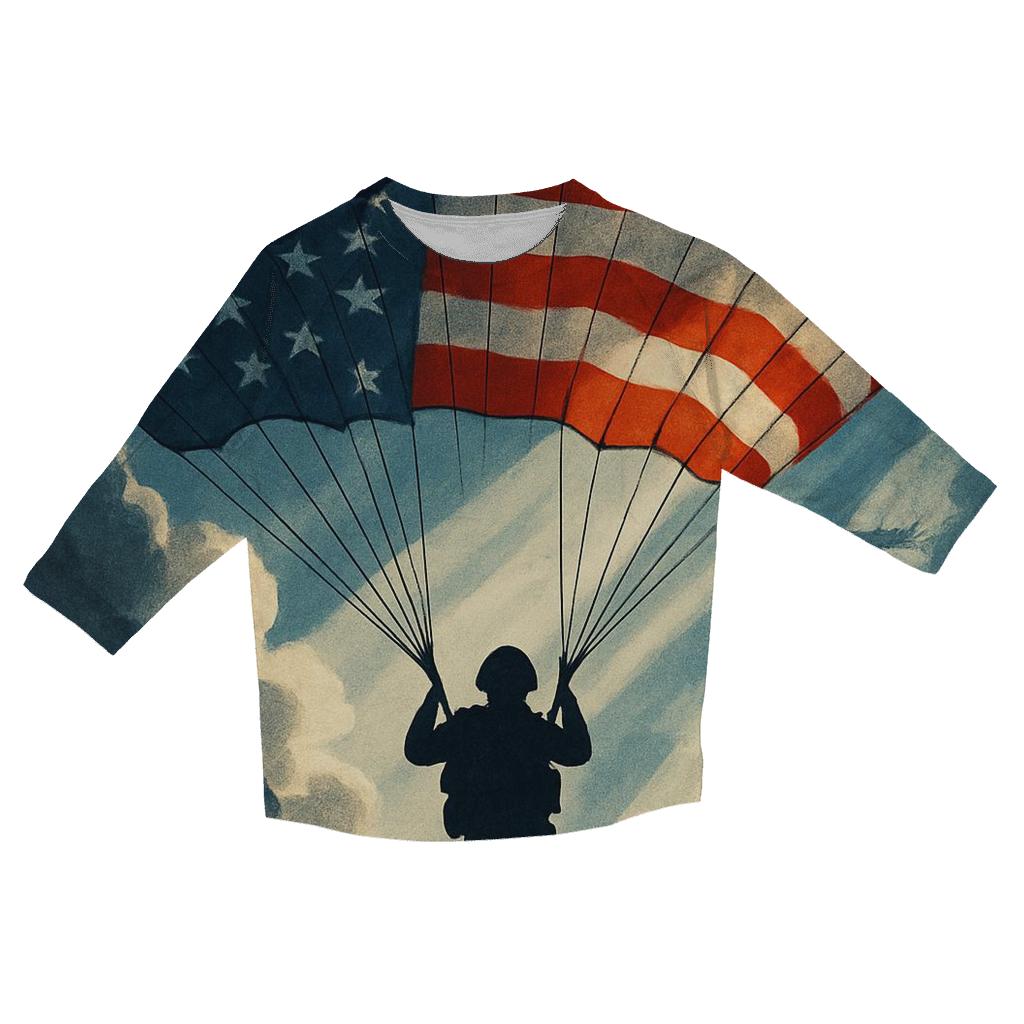Airborne Silhouette Over Flag Cloudbreak cotton quarter sleeve shirts