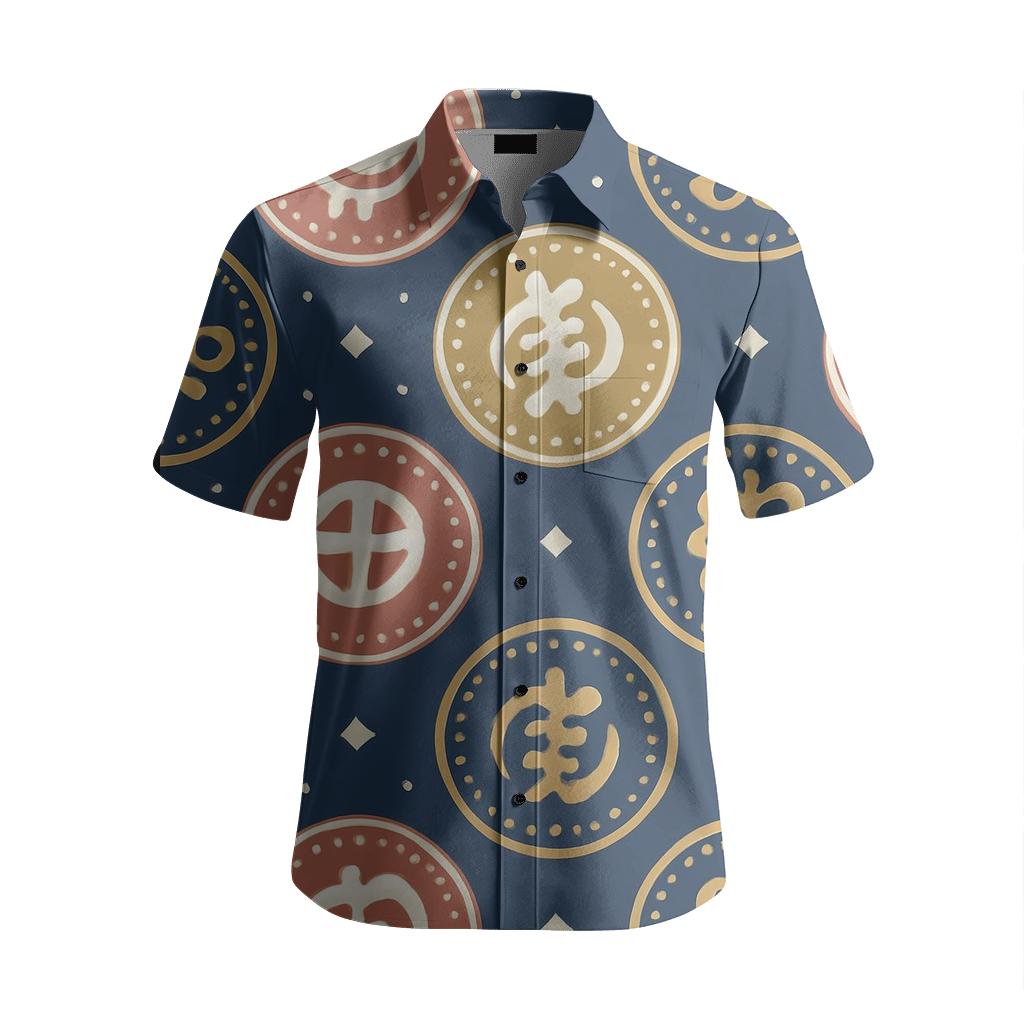 West African Adinkra Medallions On Indigo Field custom embroidered shirts