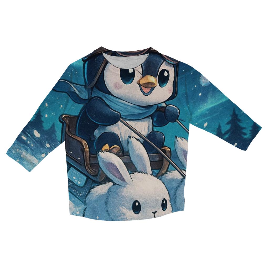 Penguin Sleigh Ride Through Northern Lights fashion 3/4 sleeve shirts