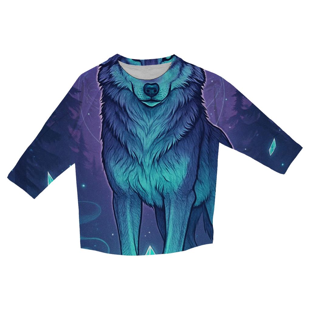 Crystal Grove Guardian Wolf casual three quarter sleeve shirts