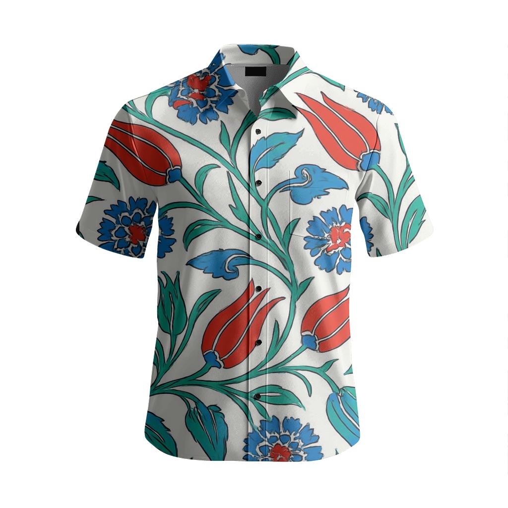 Mediterranean Iznik Tulip And Carnation Spiral Vine stylish threadwork shirts