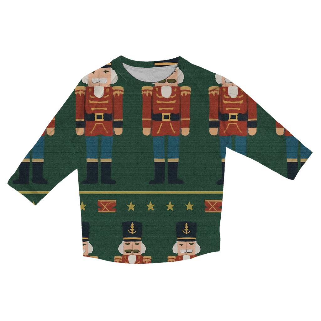 Nutcracker Soldier Border Stripe On Green Background fashion 3/4 sleeve shirts