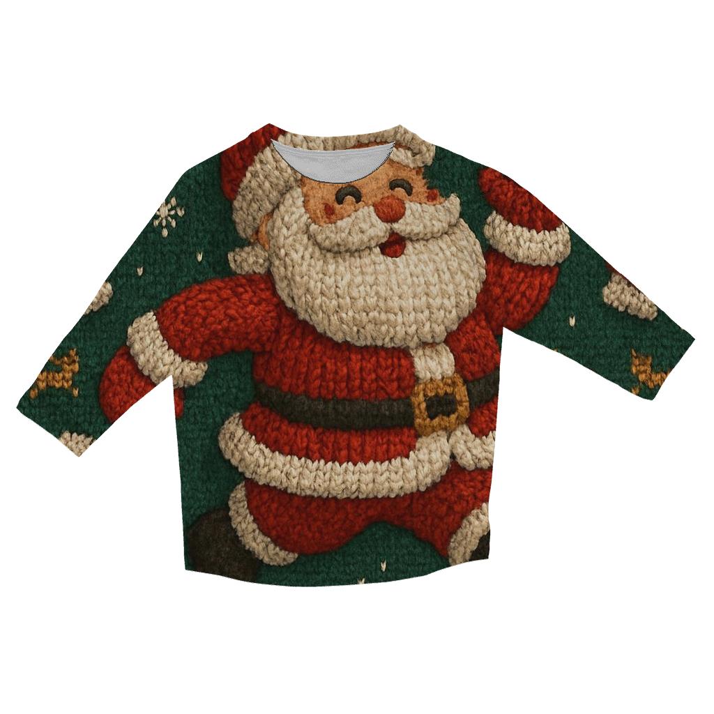 Retro Knit Pattern Santa Parade Scene designer 3/4 sleeve blouses
