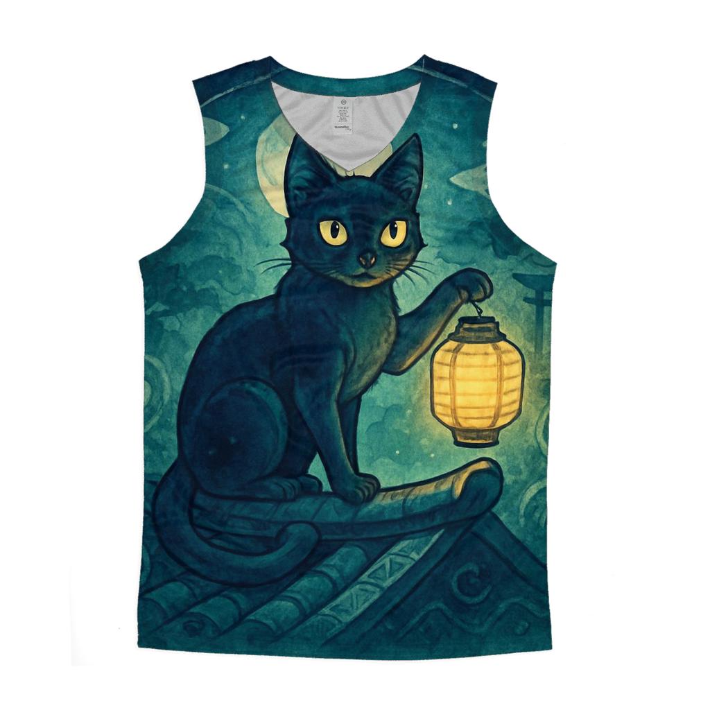 Midnight Lantern Guardian Cat cotton sleeveless tops